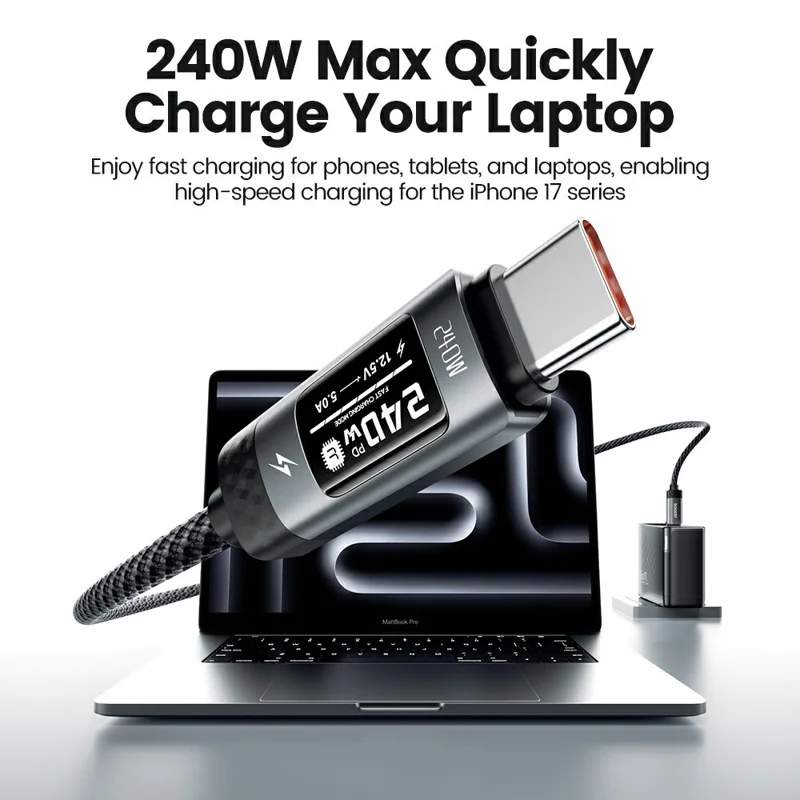 TOOCKI TX111C4 240W OLED Display USB-C Cable 1m Fast Charging Cord Data Transfer 480Mbps for Laptops / Tablets / Phones