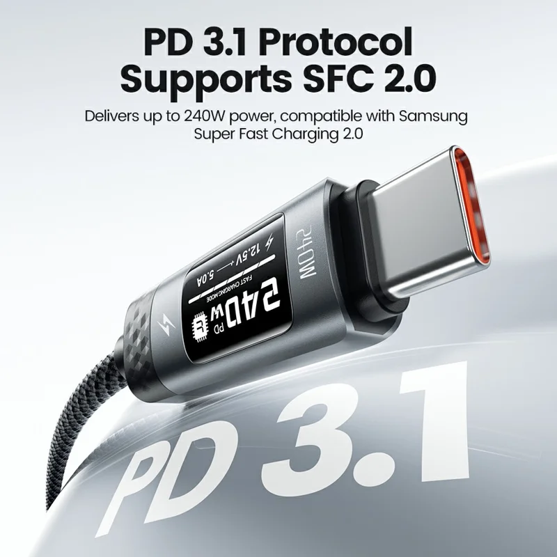 TOOCKI TX111C4 2m PD 240W OLED Digital Display Data Cable 480Mbps High-Speed Charging Cable with E-Marker Chip for Laptop Phone - Black