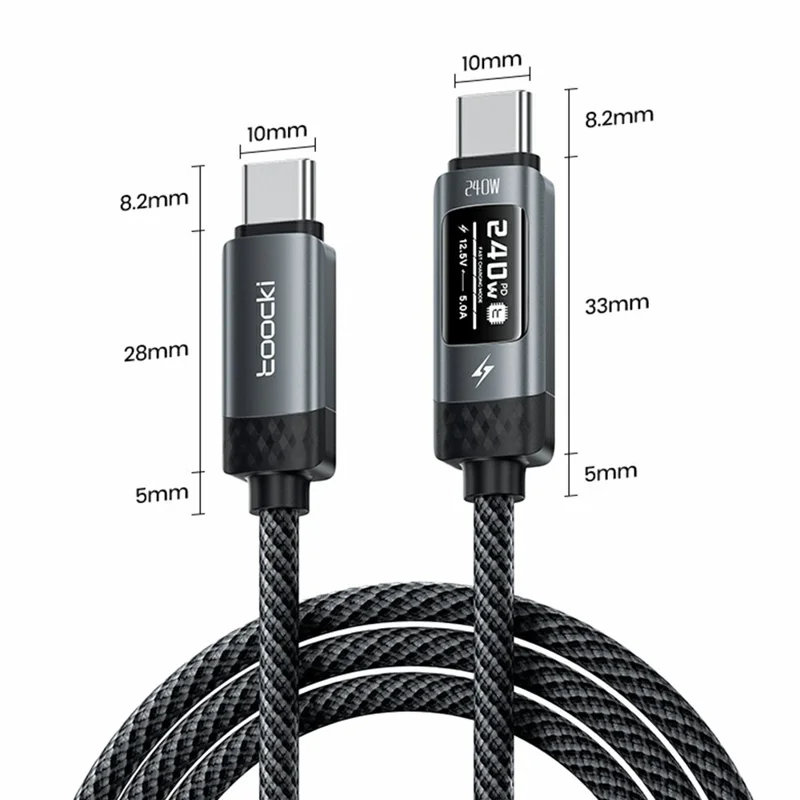 TOOCKI TX111C4 2m PD 240W OLED Digital Display Data Cable 480Mbps High-Speed Charging Cable with E-Marker Chip for Laptop Phone - Black