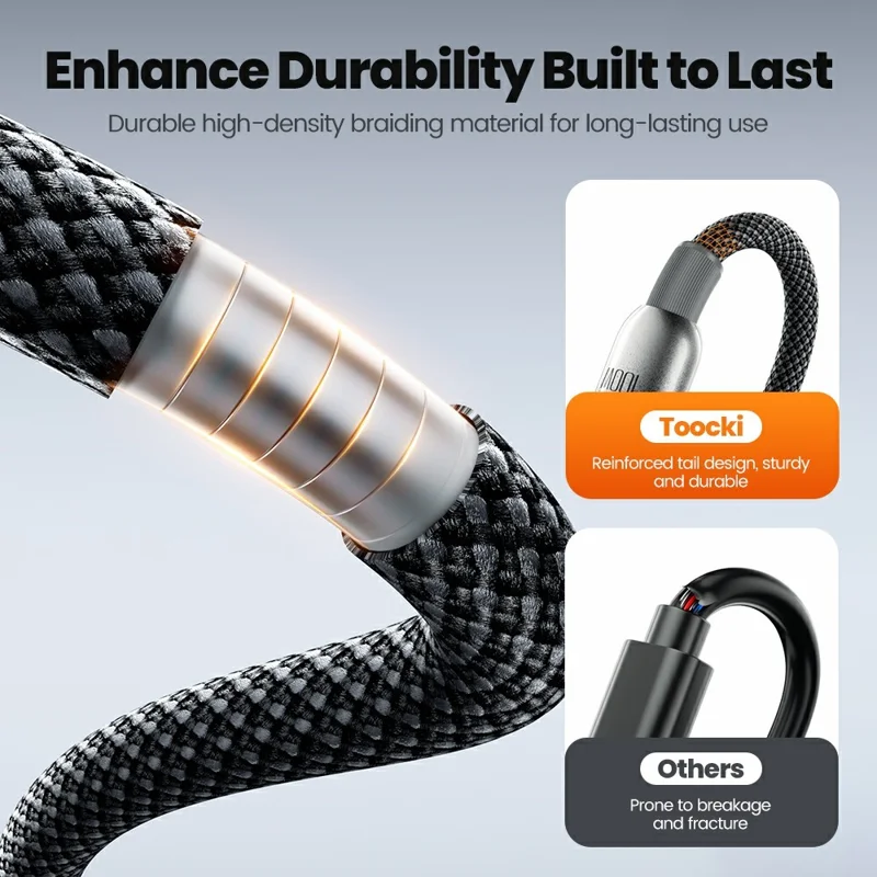 TOOCKI TX111A2 2m PD 100W USB-A to USB-C OLED Digital Display Data Cable Fast Charging Cable with E-Marker Chip for Laptop Phone - Black