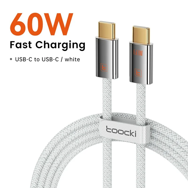 TOOCKI TX110C2 1 m Mini zinklegering USB-C naar USB-C kabel PD 60 W snelladerkabel met slimme chip voor laptop en telefoon - Wit