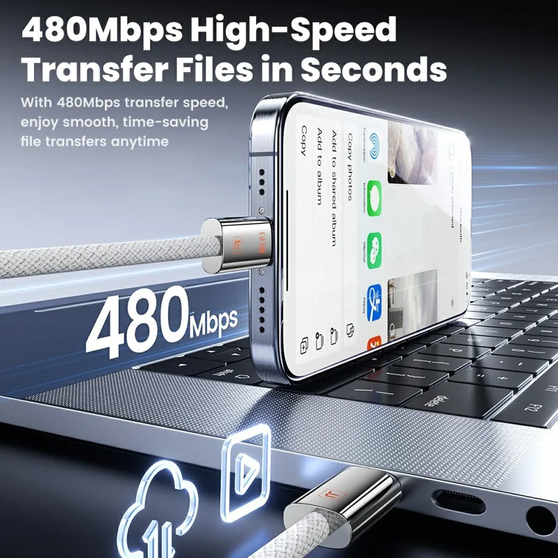 TOOCKI TX110C2 2 m Mini zinklegering USB-C naar USB-C kabel PD 60 W snellaadkabel met slimme chip voor laptop en telefoon - Wit