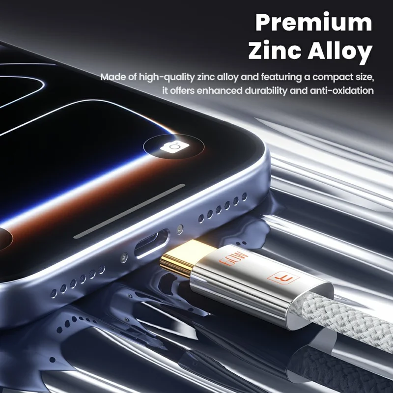 TOOCKI TX110C2 2 m Mini zinklegering USB-C naar USB-C kabel PD 60 W snellaadkabel met slimme chip voor laptop en telefoon - Wit