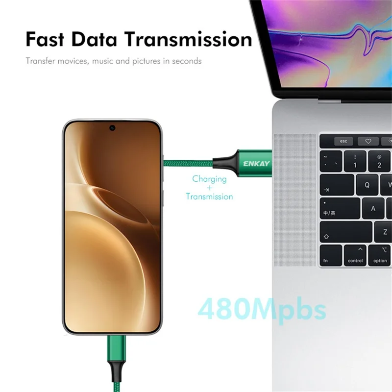 ENKAY HAT PRINCE 1m 120W 6A USB to Type-C Fast Charging Cable 5Gbps Data Transfer Cord - Green