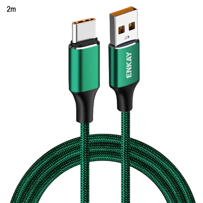 ENKAY HAT PRINCE 2m 120W 6A USB to Type-C Fast Charging Cable 5Gbps Data Transfer Cord - Green
