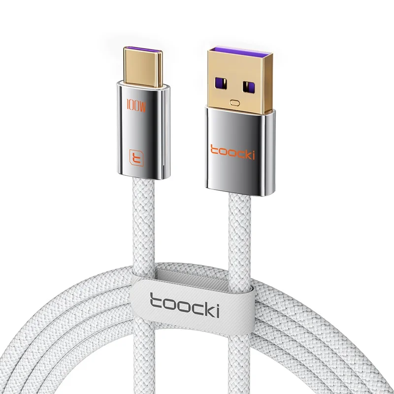 TOOCKI TX110A2 1m 100W Mini Zinc Alloy USB A to C Cable 480Mbps Data Transfer Cable with Smart Chip for Laptop Phone Tablet - White