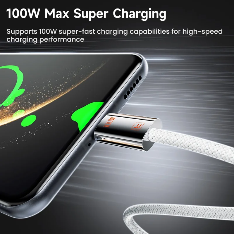 TOOCKI TX110A2 1m 100W Mini Zinc Alloy USB A to C Cable 480Mbps Data Transfer Cable with Smart Chip for Laptop Phone Tablet - White