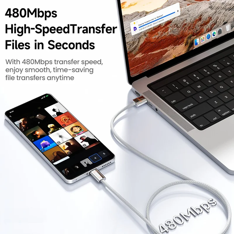 TOOCKI TX110A2 2m 100W Mini Zinc Alloy USB A to C Cable 480Mbps Data Transfer Cable with Smart Chip for Laptop Phone Tablet - White