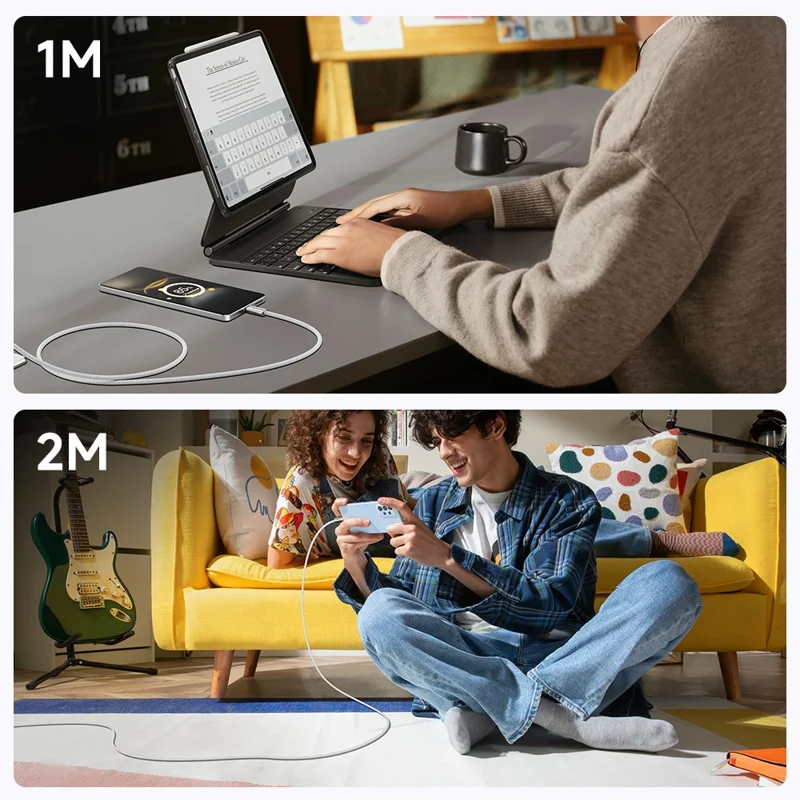 TOOCKI TX110A2 2m 100W Mini Zinc Alloy USB A to C Cable 480Mbps Data Transfer Cable with Smart Chip for Laptop Phone Tablet - White