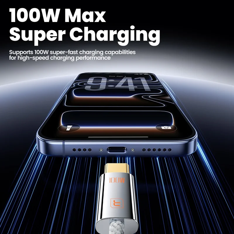 TOOCKI TX110C3 2 m 100 W Mini zinklegering USB-C naar USB-C kabel 480 Mbps gegevensoverdracht kabel met slimme chip - Wit