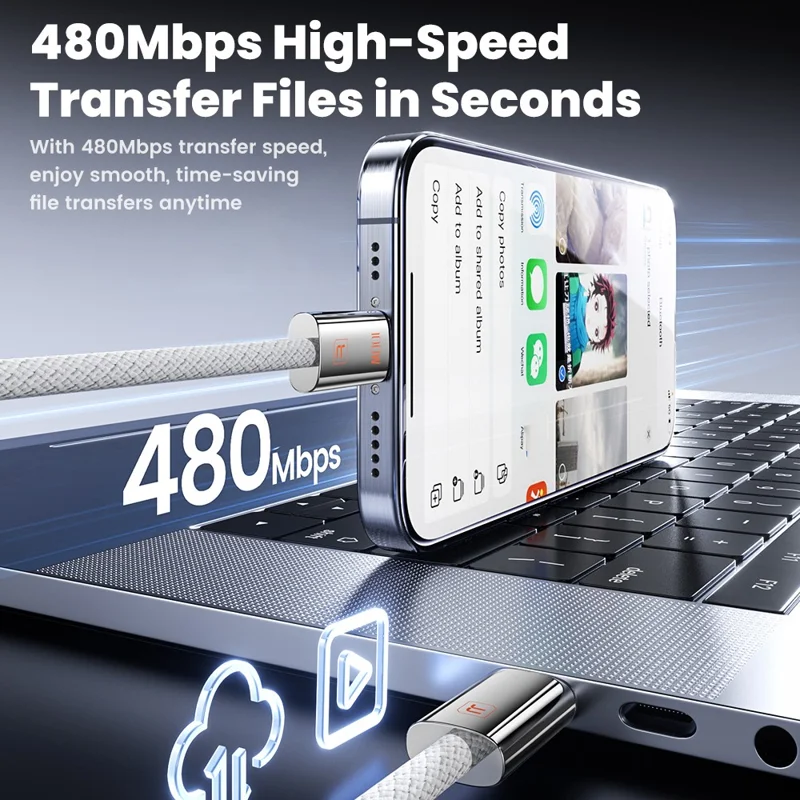 TOOCKI TX110C3 2 m 100 W Mini zinklegering USB-C naar USB-C kabel 480 Mbps gegevensoverdracht kabel met slimme chip - Wit