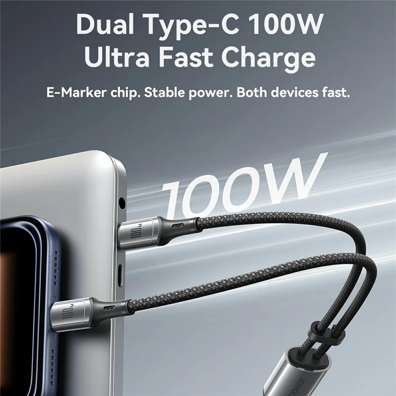 JOYROOM S-A57 1.5m Type-C to Dual Type-C 100W Fast Charging Data Cable for Laptops / Tablets / Smartphones