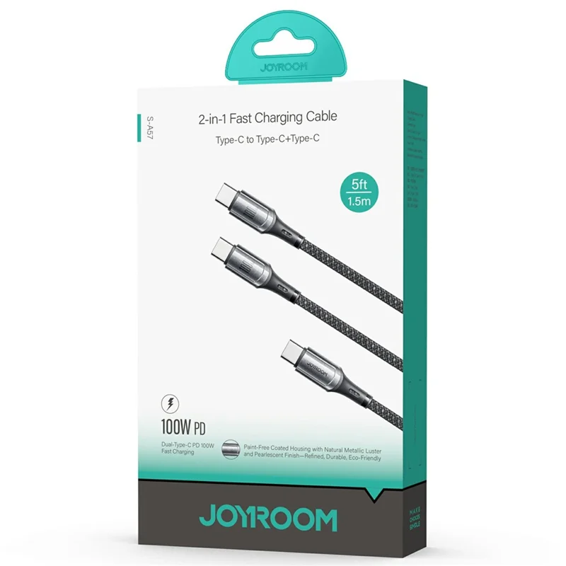 JOYROOM S-A57 1.5m Type-C to Dual Type-C 100W Fast Charging Data Cable for Laptops / Tablets / Smartphones