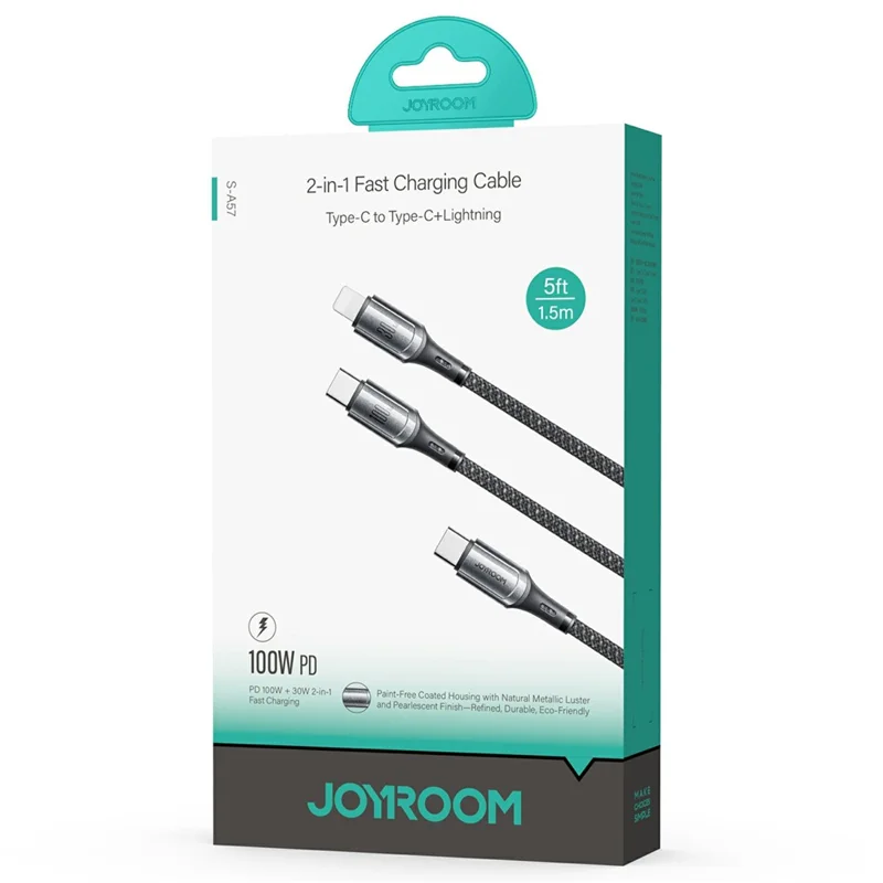 JOYROOM S-A57 1.5m 100W Fast Charging Cable Type-C to Type-C  /  iP Dual Port Data Sync Cord
