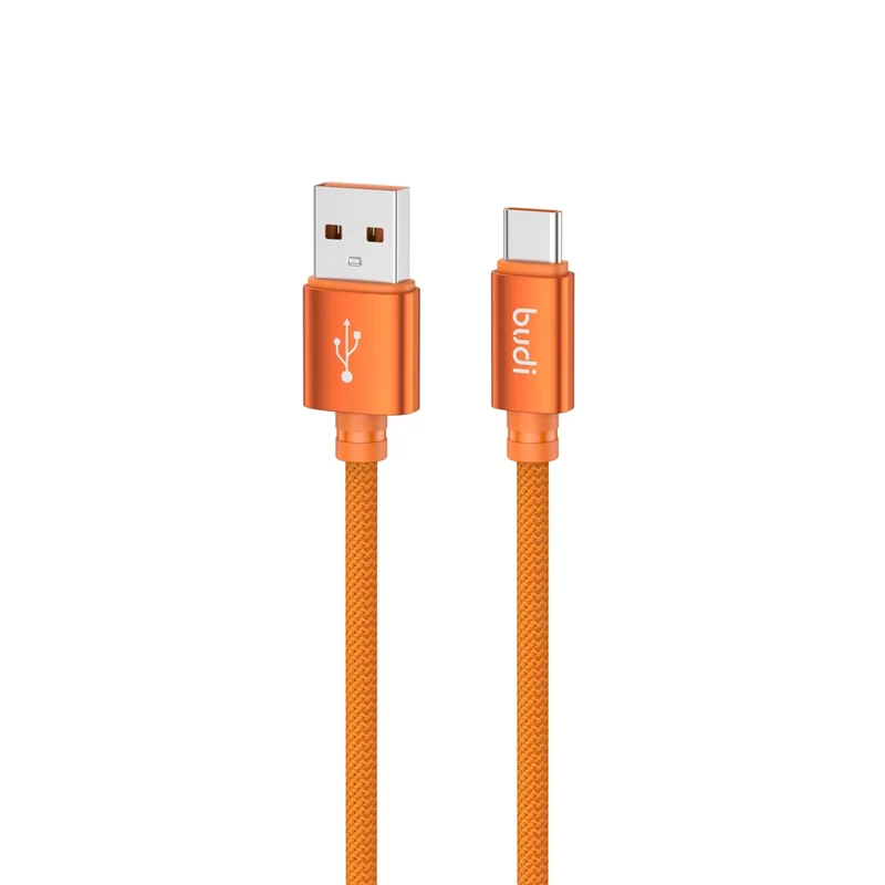 BUDI DC271T15C 1.5m 18W Fast Charging USB-A to USB-C Cable Braided Aluminum Connector Cable - Orange