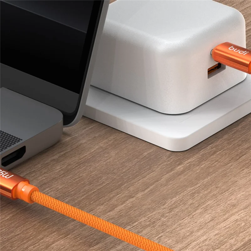 BUDI DC271TT15C Cavo di Ricarica Veloce 1.5m 65W da Type-C a Type-C, Cavo Dati Intrecciato in Nylon