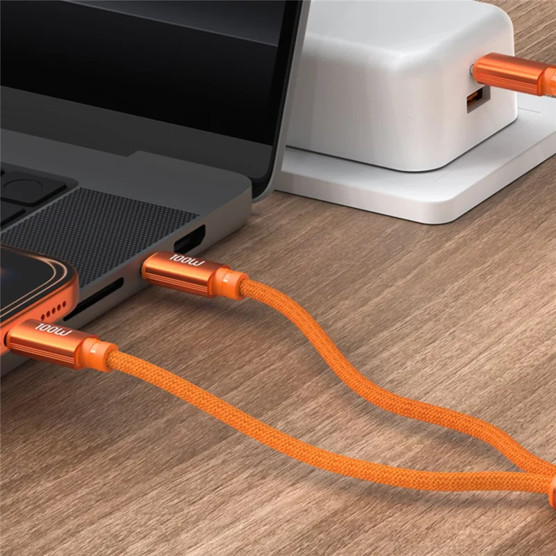 BUDI DC271TTT15C 1.5m USB-C to Dual USB-C 100W Fast Charging Cable Nylon Braided Data Cord