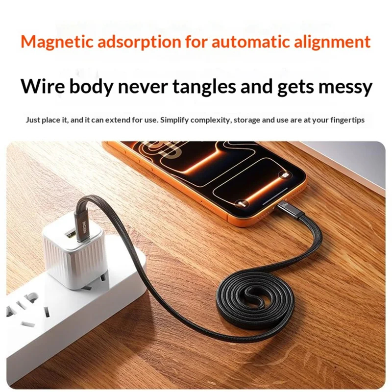 WEKOME WDC-C20 Cavo di Ricarica Veloce Magnetico Ultra Sottile 1 m 65 W da Type-C a Type-C, Cavo per il Trasferimento Dati Intrecciato 480 Mbps - Arancione