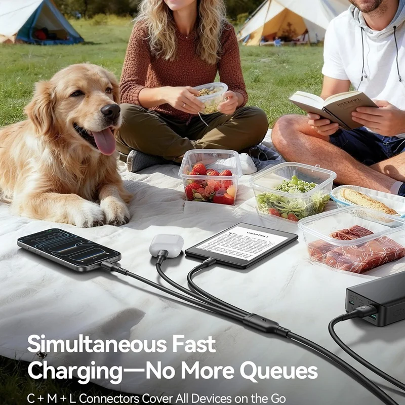 JOYROOM S-A61 3 in 1 Charging Cable USB-A to Type-C / iP / Micro USB 3.5A 1.2m Fast Charging Cord - Black