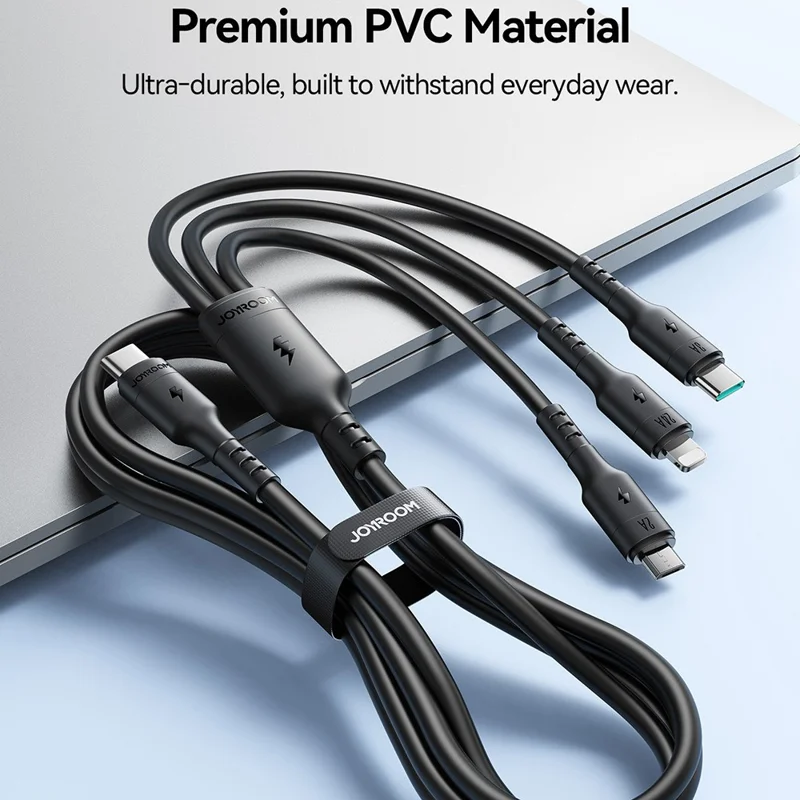 JOYROOM S-A61 3 in 1 Charging Cable Type-C to Type-C / iP / Micro USB 3.5A 1.2m Fast Charging Cord - Black