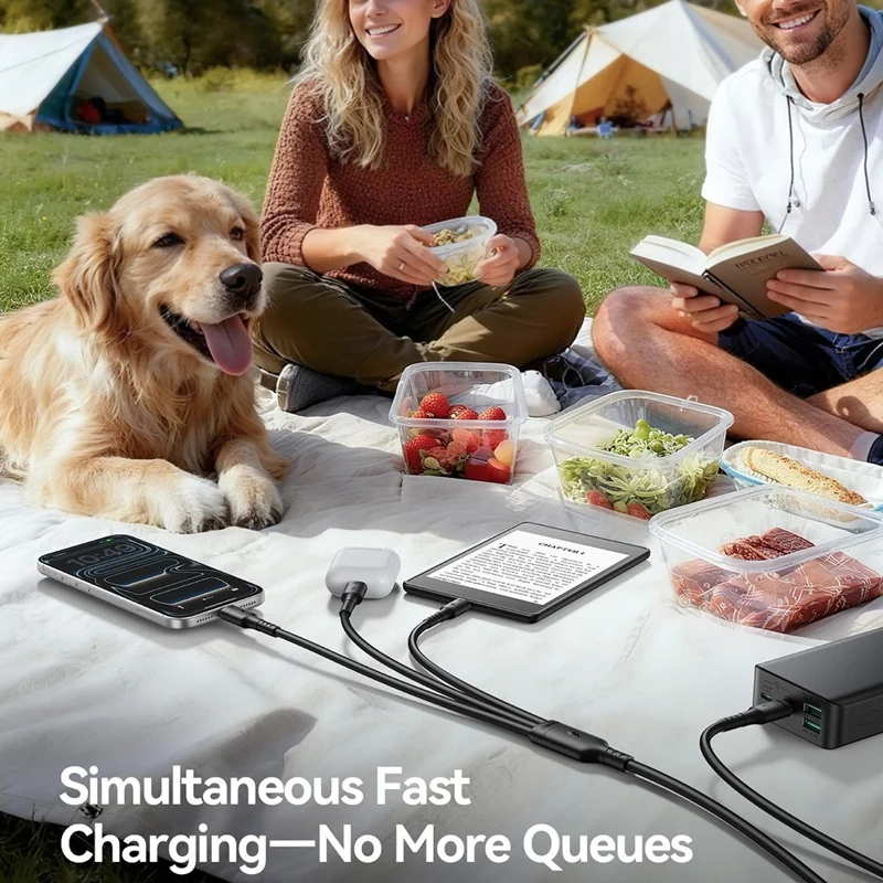 JOYROOM S-A61 3 in 1 Charging Cable Type-C to Type-C / iP / Micro USB 3.5A 1.2m Fast Charging Cord - Black