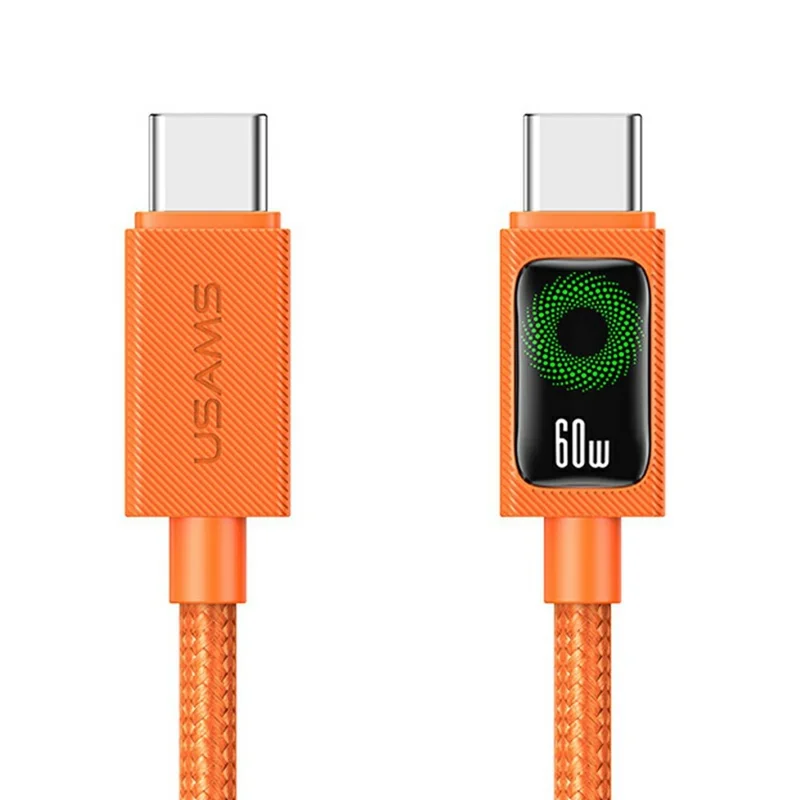 USAMS SJ773 U92 1.2m 60W Type-C to Type-C Cable Fast Charging Data Sync Cord with LED Light - Orange