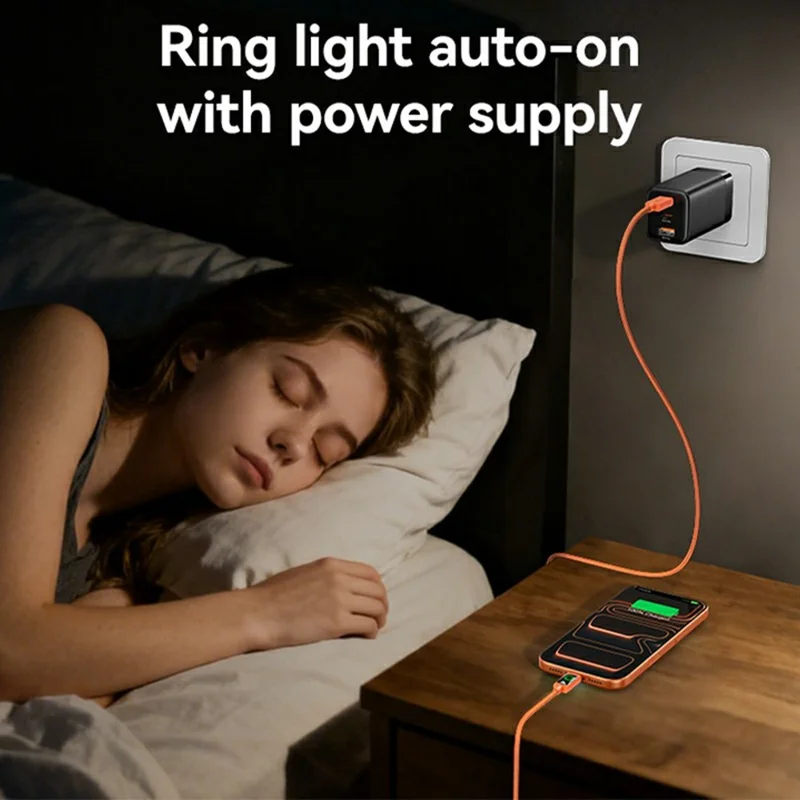 USAMS SJ773 U92 1.2m 60W Type-C to Type-C Cable Fast Charging Data Sync Cord with LED Light - Orange