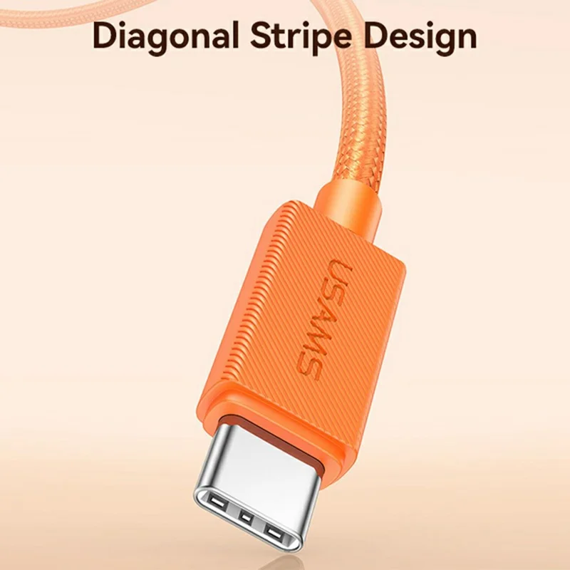 USAMS SJ773 U92 1.2m 60W Type-C to Type-C Cable Fast Charging Data Sync Cord with LED Light - Orange