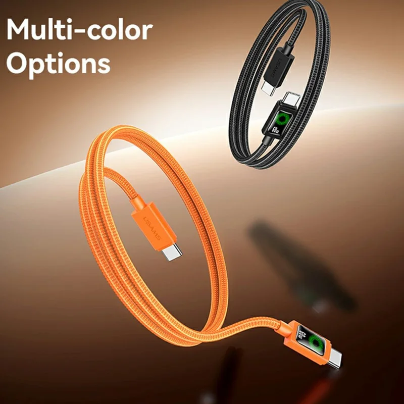 USAMS SJ773 U92 1.2m 60W Type-C to Type-C Cable Fast Charging Data Sync Cord with LED Light - Orange