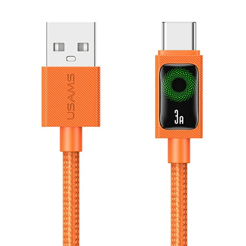 USAMS SJ772 U92 1.2m Type-C Cable 18W Fast Charging USB-A to USB-C Data Transfer Cord with LED Light - Orange
