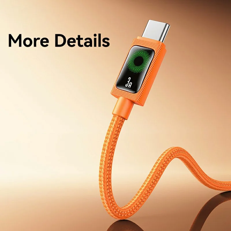 USAMS SJ772 U92 1.2m Type-C Cable 18W Fast Charging USB-A to USB-C Data Transfer Cord with LED Light - Orange