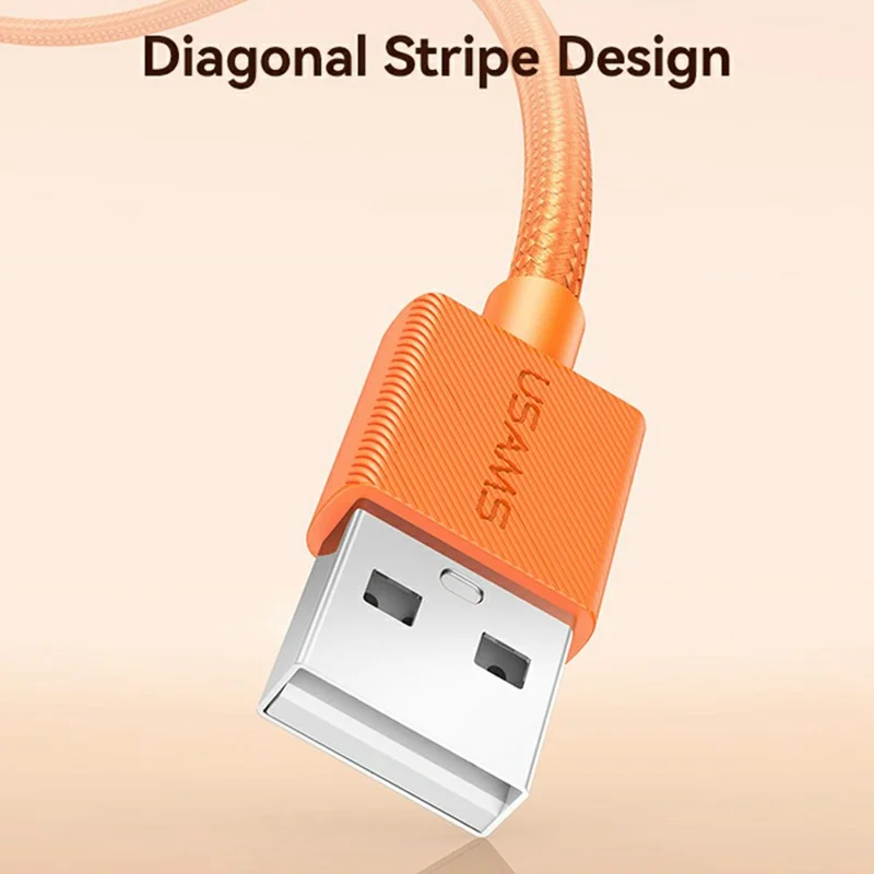 USAMS SJ772 U92 1.2m Type-C Cable 18W Fast Charging USB-A to USB-C Data Transfer Cord with LED Light - Orange