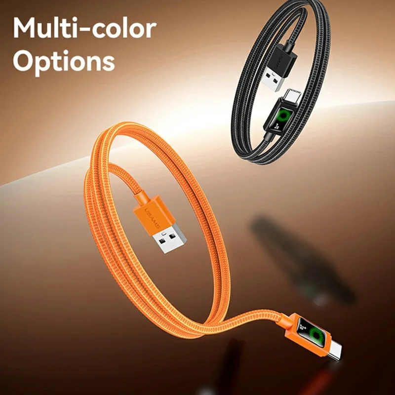 USAMS SJ772 U92 1.2m Type-C Cable 18W Fast Charging USB-A to USB-C Data Transfer Cord with LED Light - Orange
