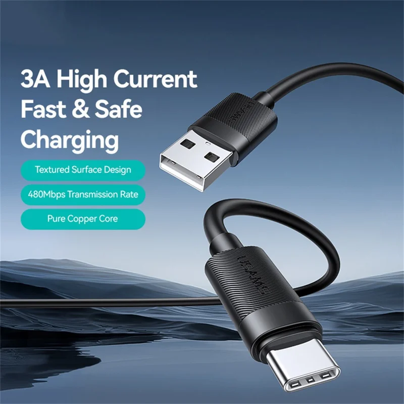 USAMS SJ777 U94 3A 18W USB-A to Type-C Fast Charging Cable Data Transfer Cord for Phones / Tablets
