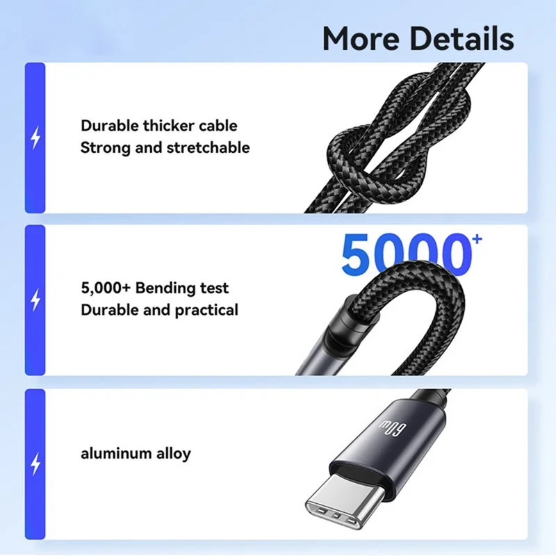 USAMS SJ769 U91 60W Aluminum Alloy Fast Charging Cable 1m USB-C to USB-C Data Cable