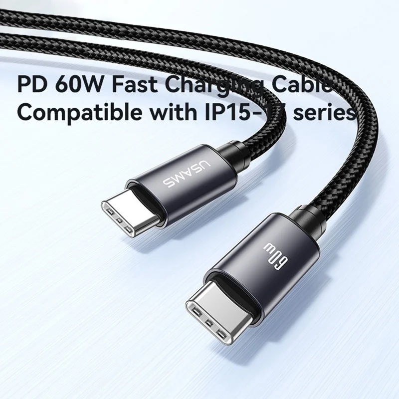 USAMS SJ769 U91 60W Aluminum Alloy Fast Charging Cable 1m USB-C to USB-C Data Cable