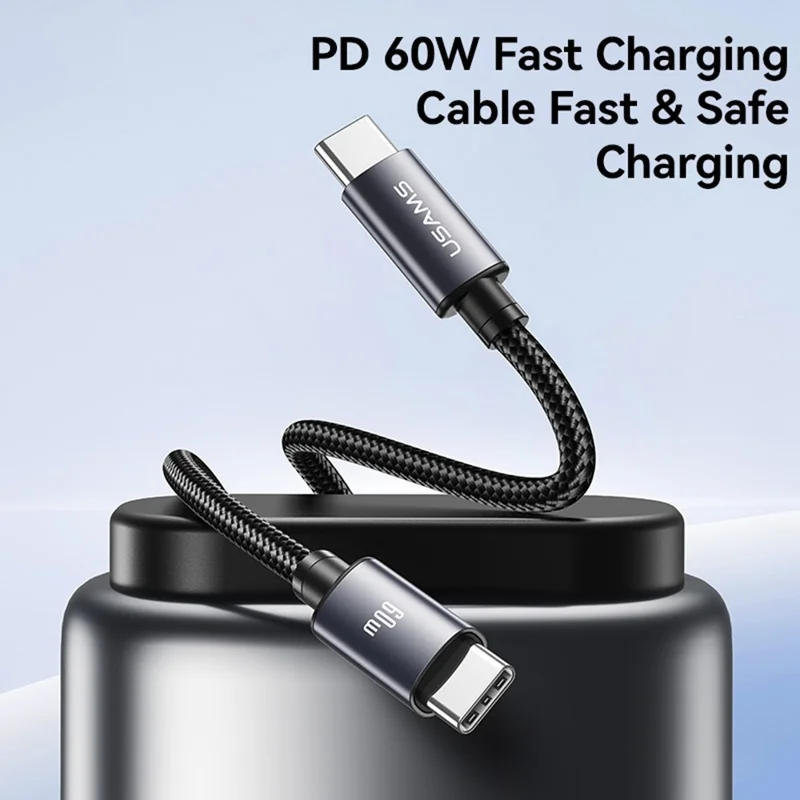 USAMS SJ769 U91 60W Aluminum Alloy Fast Charging Cable 1m USB-C to USB-C Data Cable