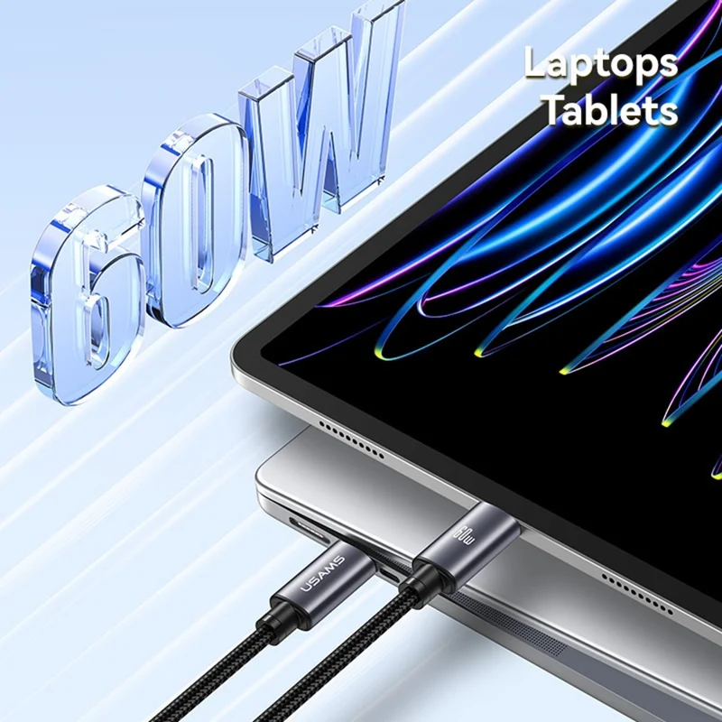 USAMS SJ769 U91 60W Aluminum Alloy Fast Charging Cable 1m USB-C to USB-C Data Cable