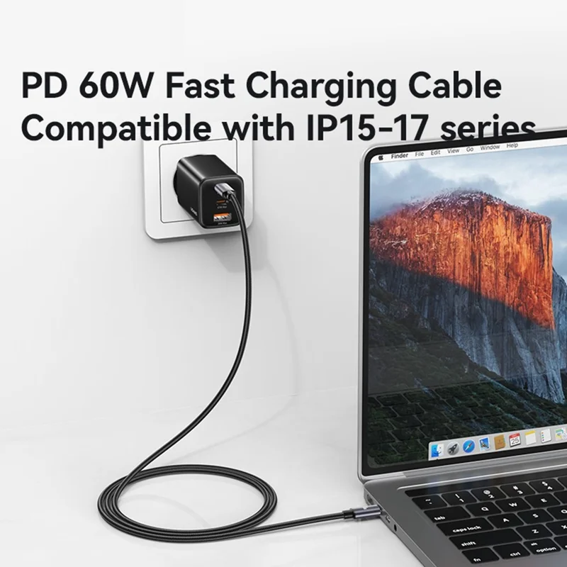 USAMS SJ769 U91 60W Aluminum Alloy Fast Charging Cable 1m USB-C to USB-C Data Cable