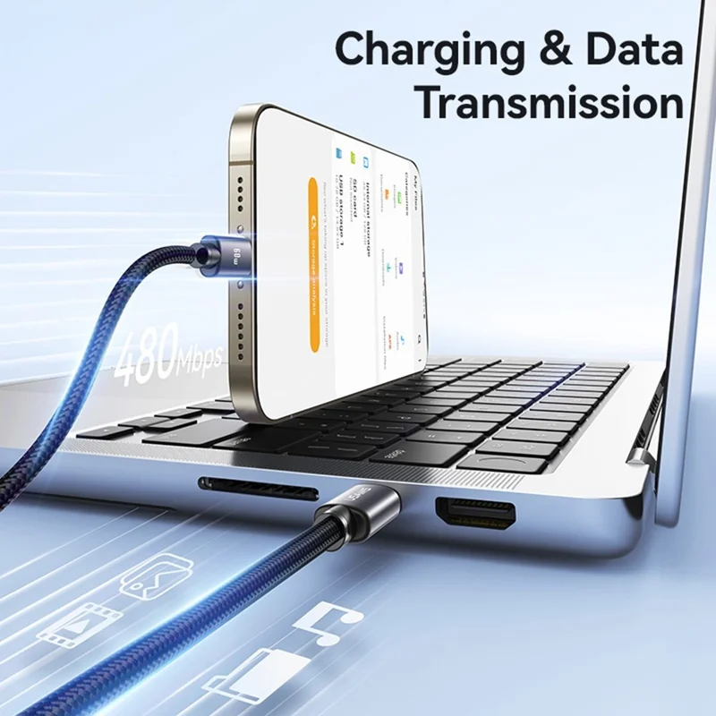 USAMS SJ769 U91 60W Aluminum Alloy Fast Charging Cable 1m USB-C to USB-C Data Cable