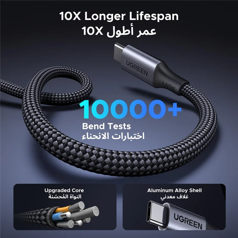 UGREEN 75005 1.5m USB-C to Dual USB-C Splitter Wire 140W PD 3.1 Fast Charging Cable for MacBook / iPad / iPhone