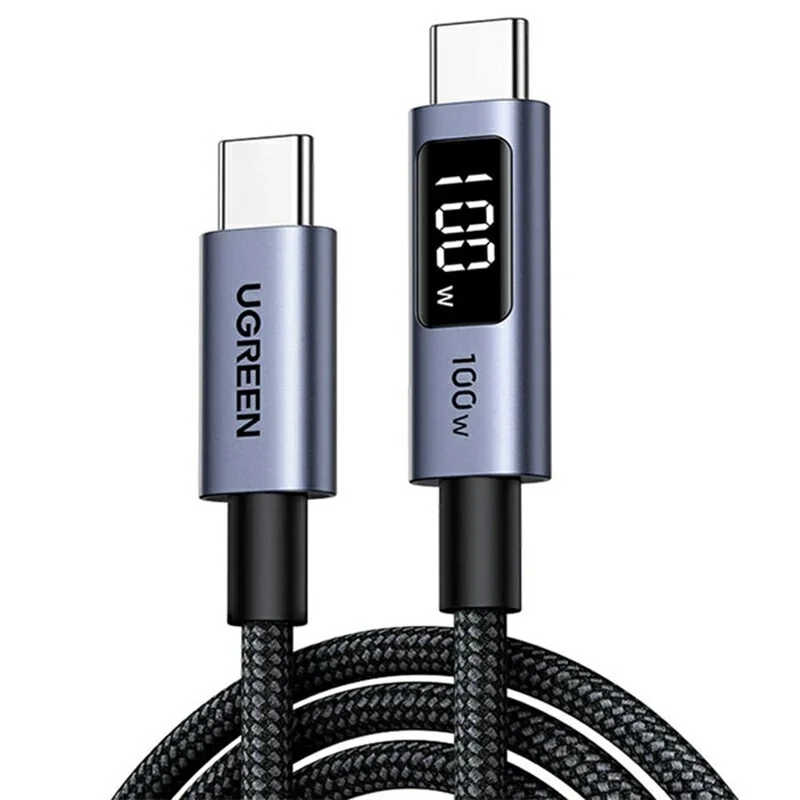 UGREEN 65863 2m PD 100W Fast Charging Type-C Cable with Digital Display Braided USB-C to USB-C Data Cord