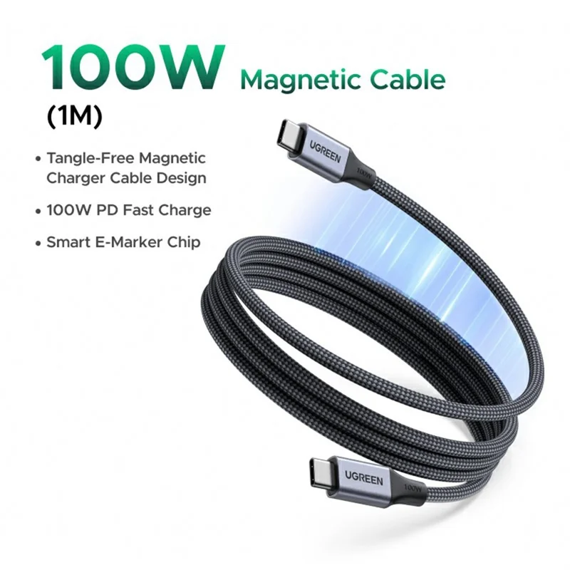 UGREEN 55517 1m Magnetic USB C to USB C Cable PD 100W Fast Charging Data Cord for MacBook / iPhone / iPad