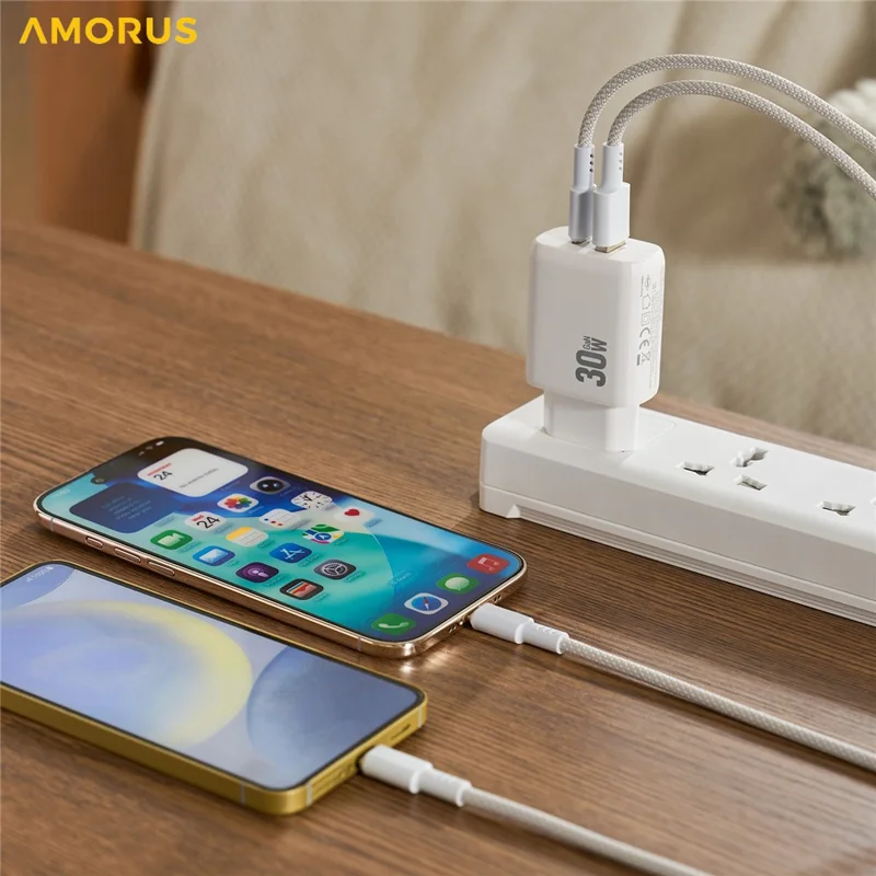 AMORUS 1 м, 2,4 А, кабель USB-A – USB-C, нейлоновый плетёный кабель для передачи данных, кабель быстрой зарядки для телефона / планшета / ноутбука — белый