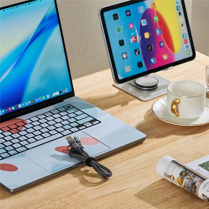 AMORUS 1.2m 4 in 1 USB  /  Type-C to iP  /  Type-C Cable PD 60W Fast Charging Braided Cord