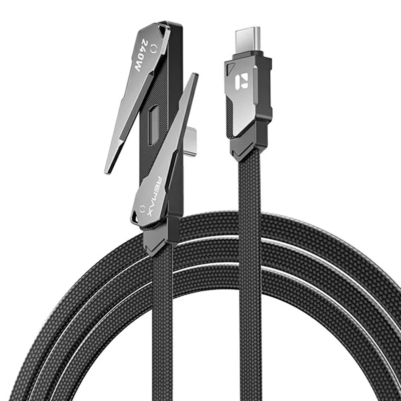 REMAX CB53 PD 240W Fast Charging Cable Type-C to Type-C with Phone Stand 1.2M Braided Cord - Black