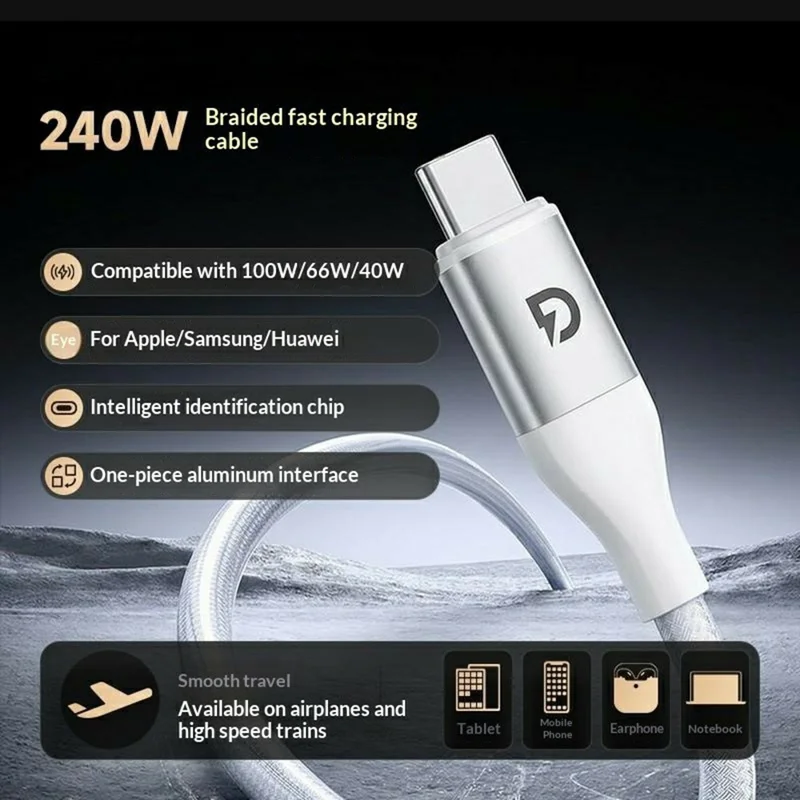 Bulk Purchasing MOVA-AEFD A4005 PD 240W 1.2m Braided Fast Charging Cable Type-C to Type-C Data Transfer Cord - Silver