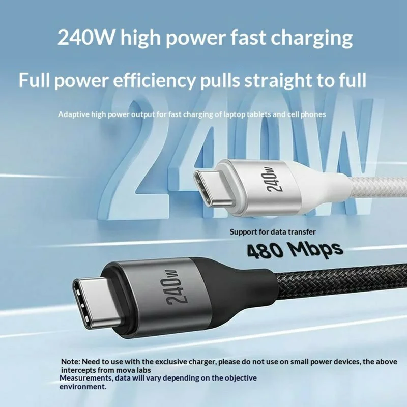 Bulk Purchasing MOVA-AEFD A4005 PD 240W 1.2m Braided Fast Charging Cable Type-C to Type-C Data Transfer Cord - Silver