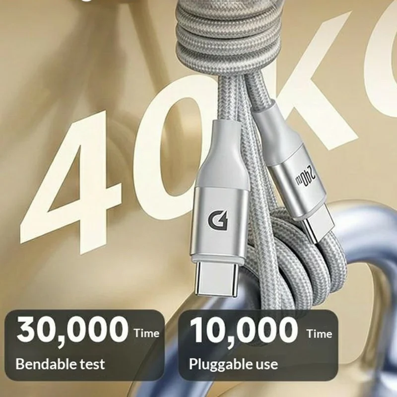 Bulk Purchasing MOVA-AEFD A4005 PD 240W 1.2m Braided Fast Charging Cable Type-C to Type-C Data Transfer Cord - Silver