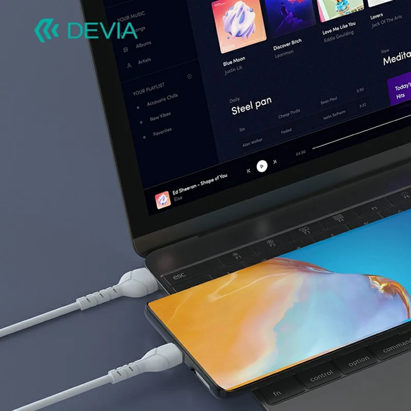 DEVIA EC205 Kintone Series 1m USB-A to Micro USB Charging Cable PVC Data Transfer Cord - White